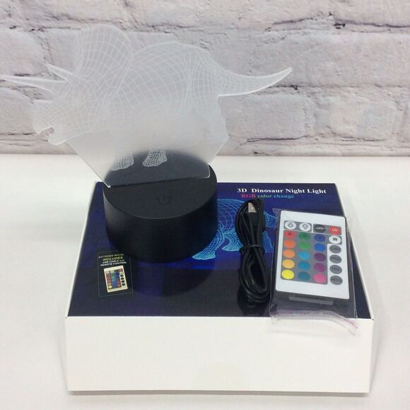 Dinosaur Night Light 3D Illusion Triceratops 7 Changing Colors Lamp w/Black Base - Picture 5 of 7